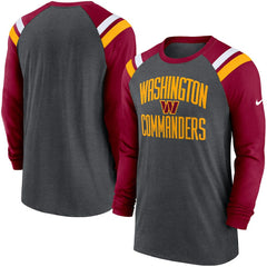 Washington Commanders Tri-Blend Raglan Athletic Long Sleeve Fashion T-Shirt Heathered Charcoal/Burgundy - Nike