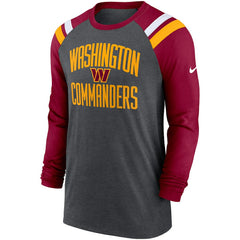 Washington Commanders Tri-Blend Raglan Athletic Long Sleeve Fashion T-Shirt Heathered Charcoal/Burgundy - Nike
