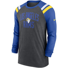 Los Angeles Rams Tri-Blend Raglan Athletic Long Sleeve Fashion T-Shirt Heathered Charcoal/Royal - Nike