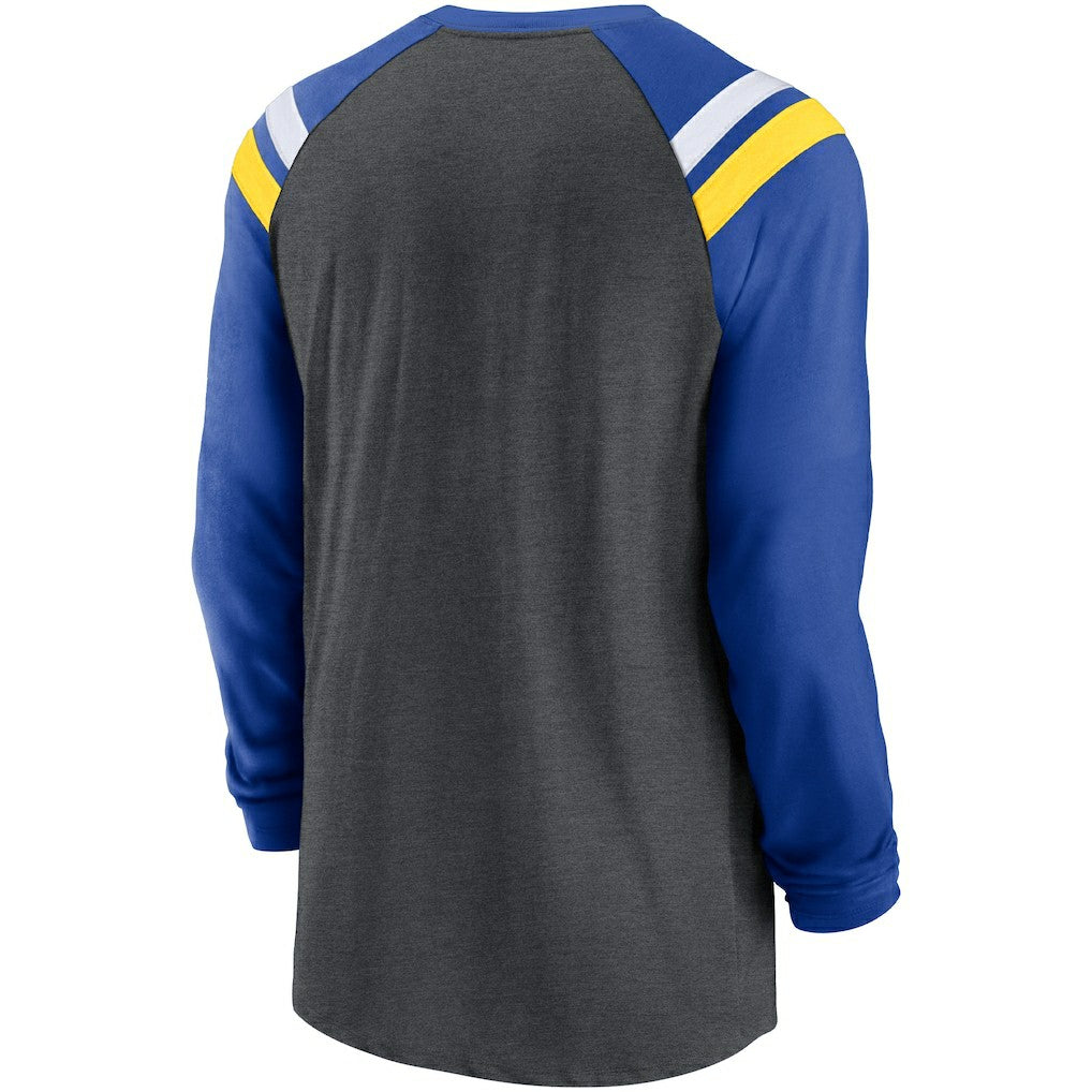 Los Angeles Rams Tri-Blend Raglan Athletic Long Sleeve Fashion T-Shirt Heathered Charcoal/Royal - Nike