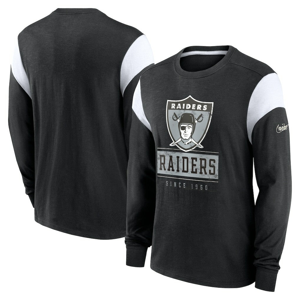 Oakland Raiders Rewind Playback Helmet Long Sleeve T-Shirt Heather Black - Nike