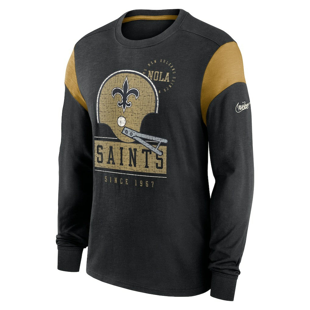 New Orleans Saints Rewind Playback Helmet Long Sleeve T-Shirt Heather Black - Nike