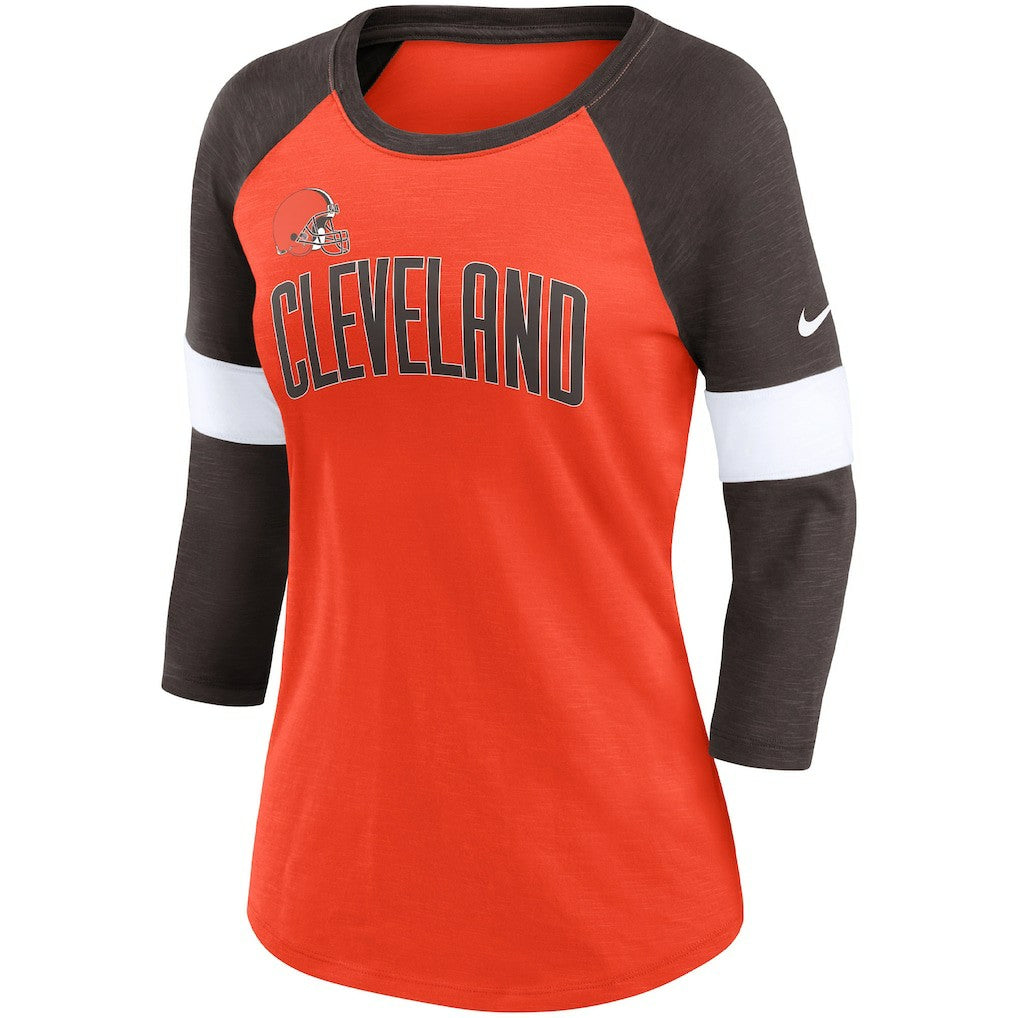 Cleveland Browns Women's Football Pride Slub 3/4 Raglan Sleeve T-Shirt Heathered Orange/Brown - Nike