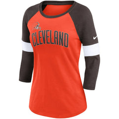 Cleveland Browns Women's Football Pride Slub 3/4 Raglan Sleeve T-Shirt Heathered Orange/Brown - Nike