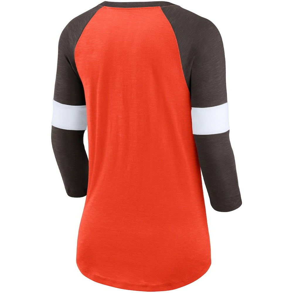 Cleveland Browns Women's Football Pride Slub 3/4 Raglan Sleeve T-Shirt Heathered Orange/Brown - Nike