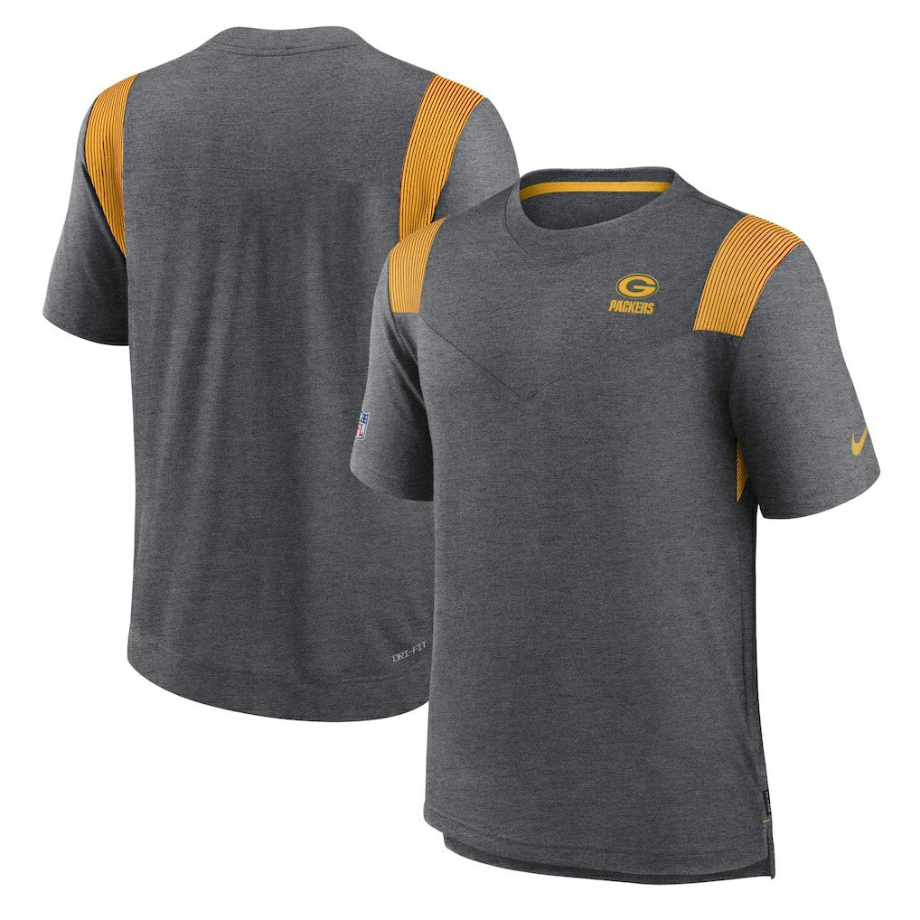 Green Bay Packers Sideline Tonal Logo Performance Player T-Shirt Heather Charcoal - Nike