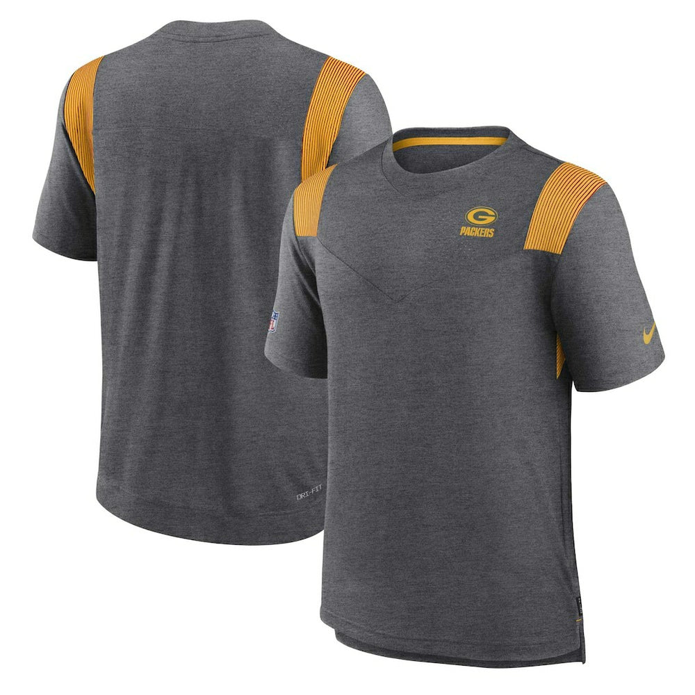 Green Bay Packers Sideline Tonal Logo Performance Player T-Shirt Heather Charcoal - Nike