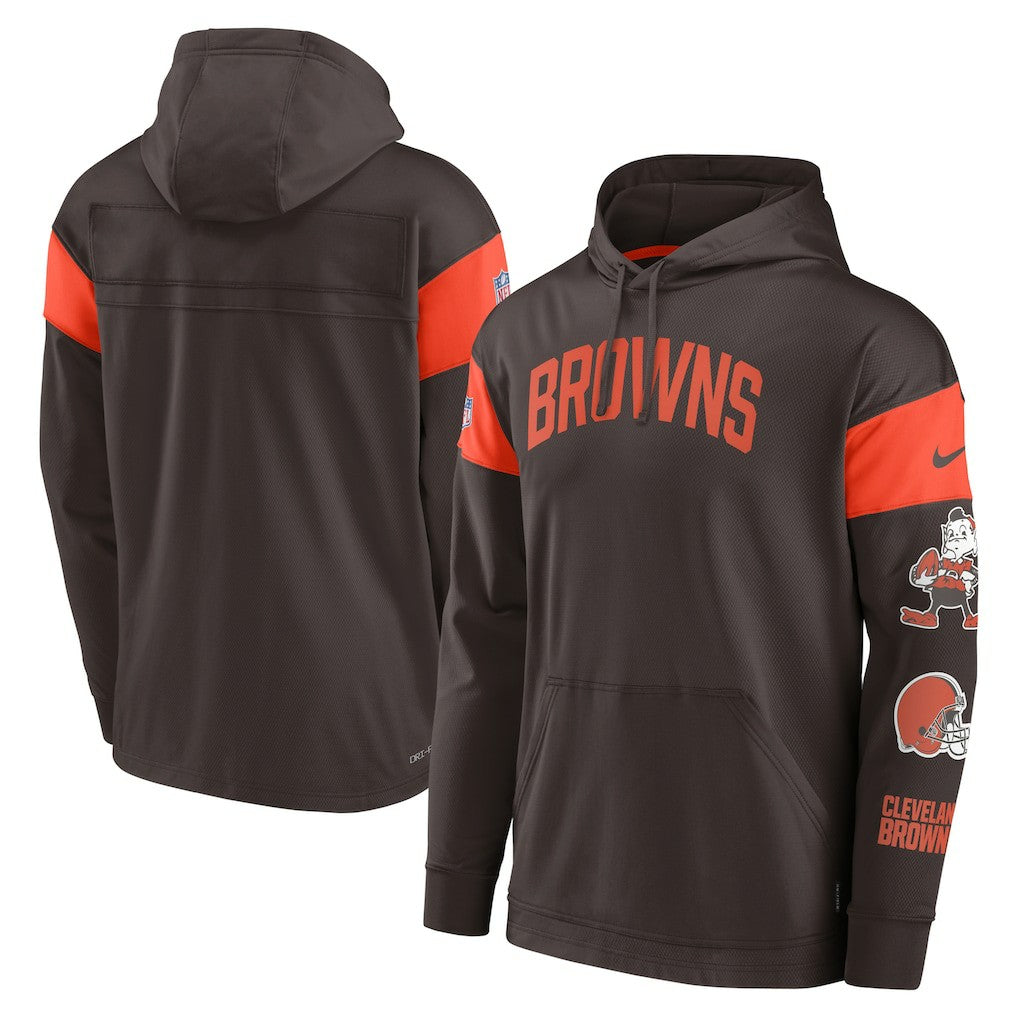 Cleveland Browns Brownie The Elf Sideline Athletic Arch Jersey Performance Pullover Hoodie Brown - Nike
