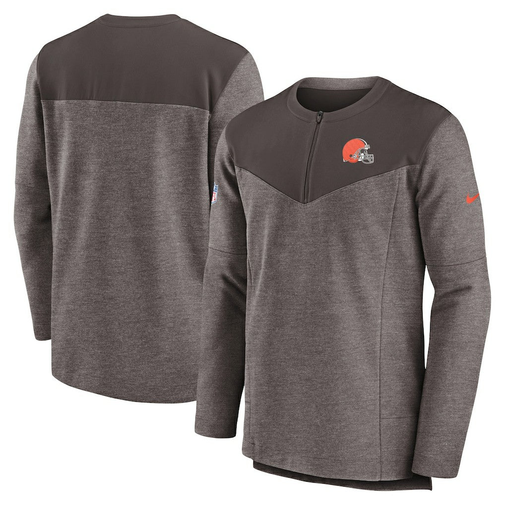Cleveland Browns Sideline Lockup Performance Quarter-Zip Top Brown - Nike