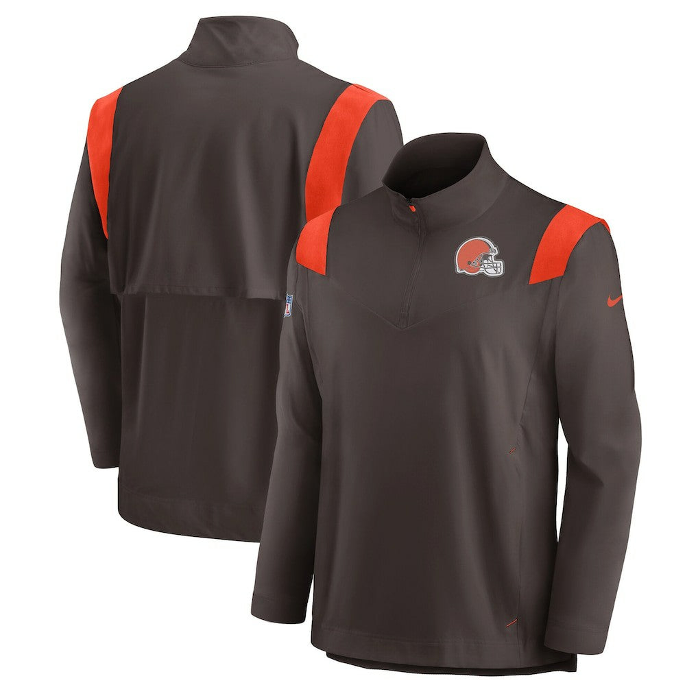 Cleveland Browns Sideline Coach Chevron Lockup Quarter-Zip Long Sleeve Top Brown - Nike