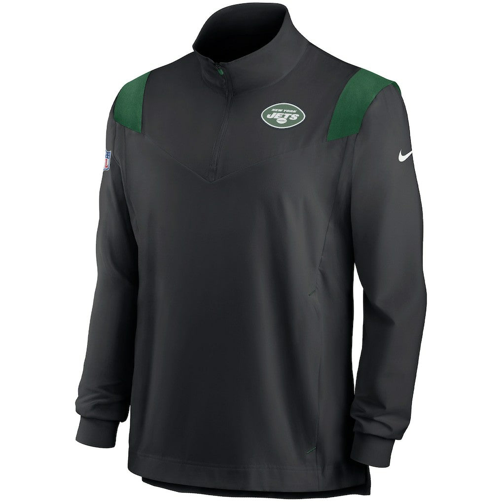 New York Jets Sideline Coach Chevron Lockup Quarter-Zip Long Sleeve Top Black - Nike
