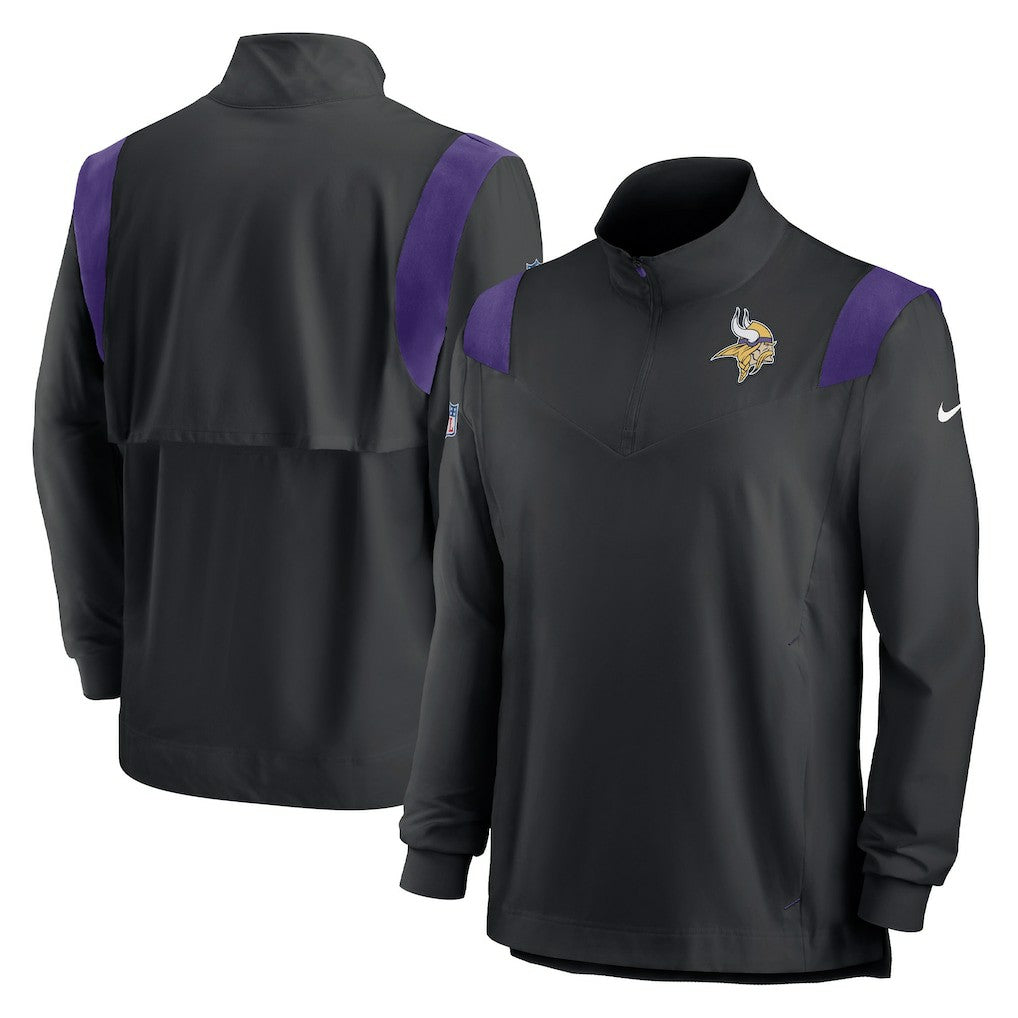 Minnesota Vikings Sideline Coach Chevron Lockup Quarter-Zip Long Sleeve Top Black - Nike