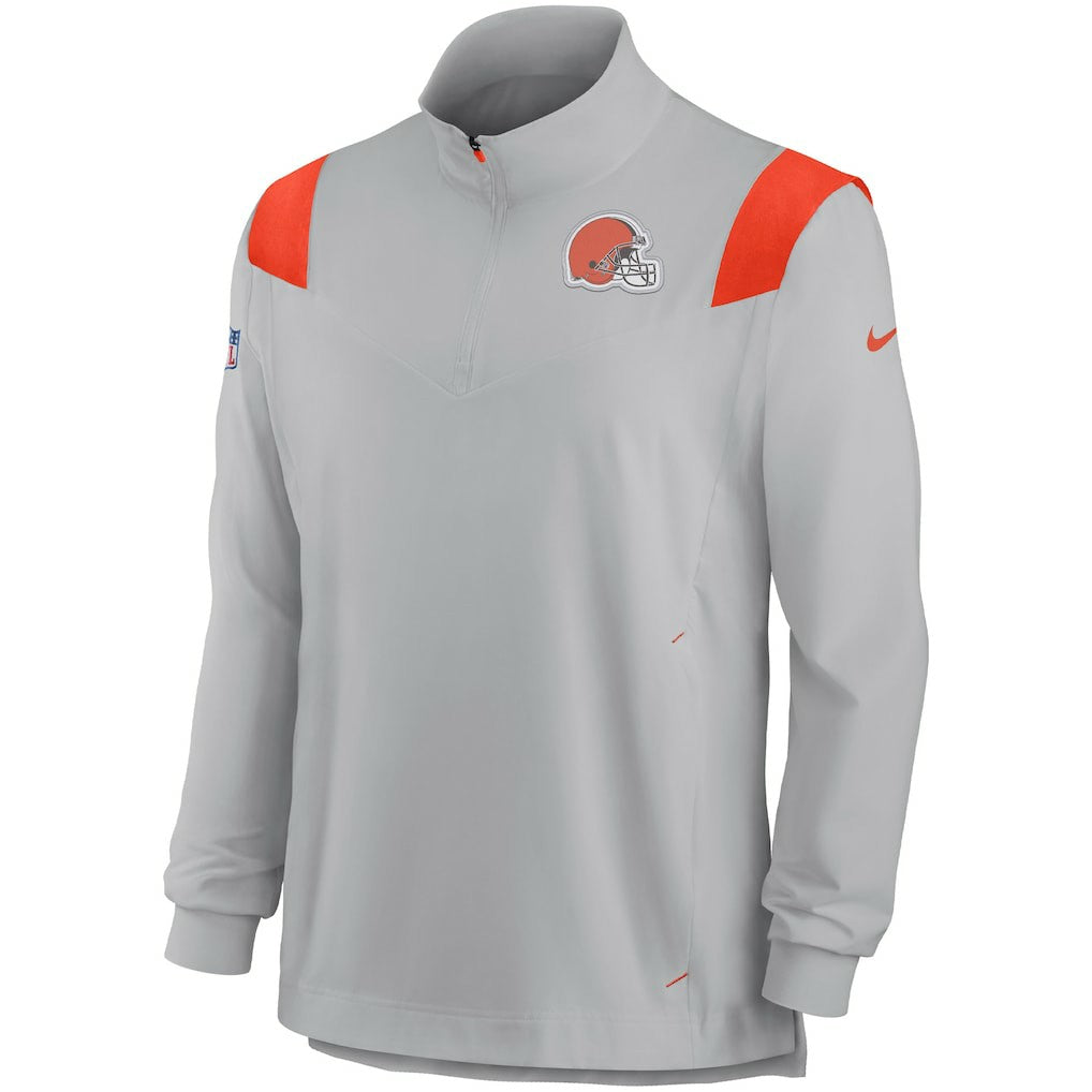 Cleveland Browns Sideline Coach Chevron Lockup Quarter-Zip Long Sleeve Top Gray - Nike