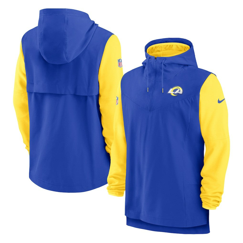 Los Angeles Rams Sideline Player Quarter-Zip Hoodie Jacket Royal/Gold - Nike