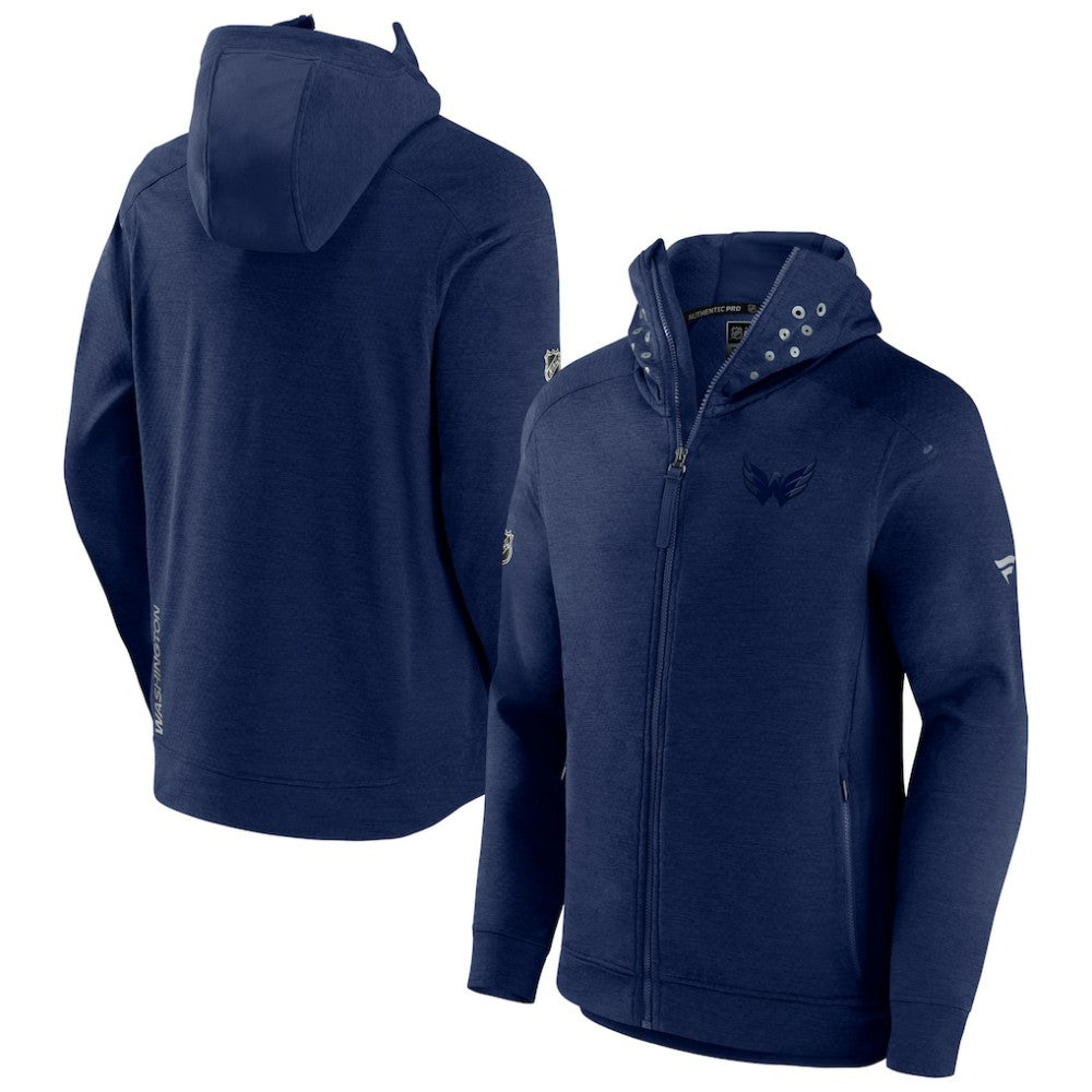 Washington Capitals Fanatics Authentic Pro Road Tech Lightweight Full-Zip Hoodie Jacket Heather Navy