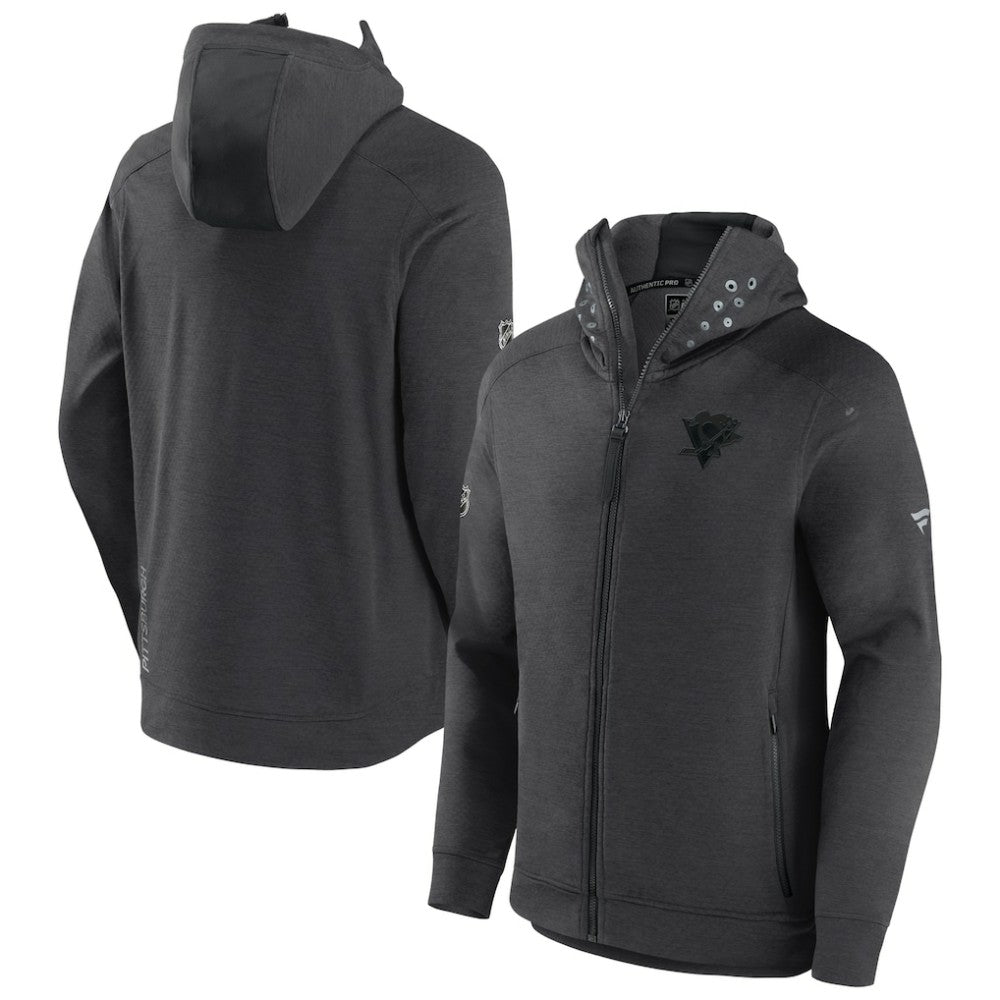 Pittsburgh Penguins Fanatics Authentic Pro Road Tech Lightweight Full-Zip Hoodie Jacket Charcoal