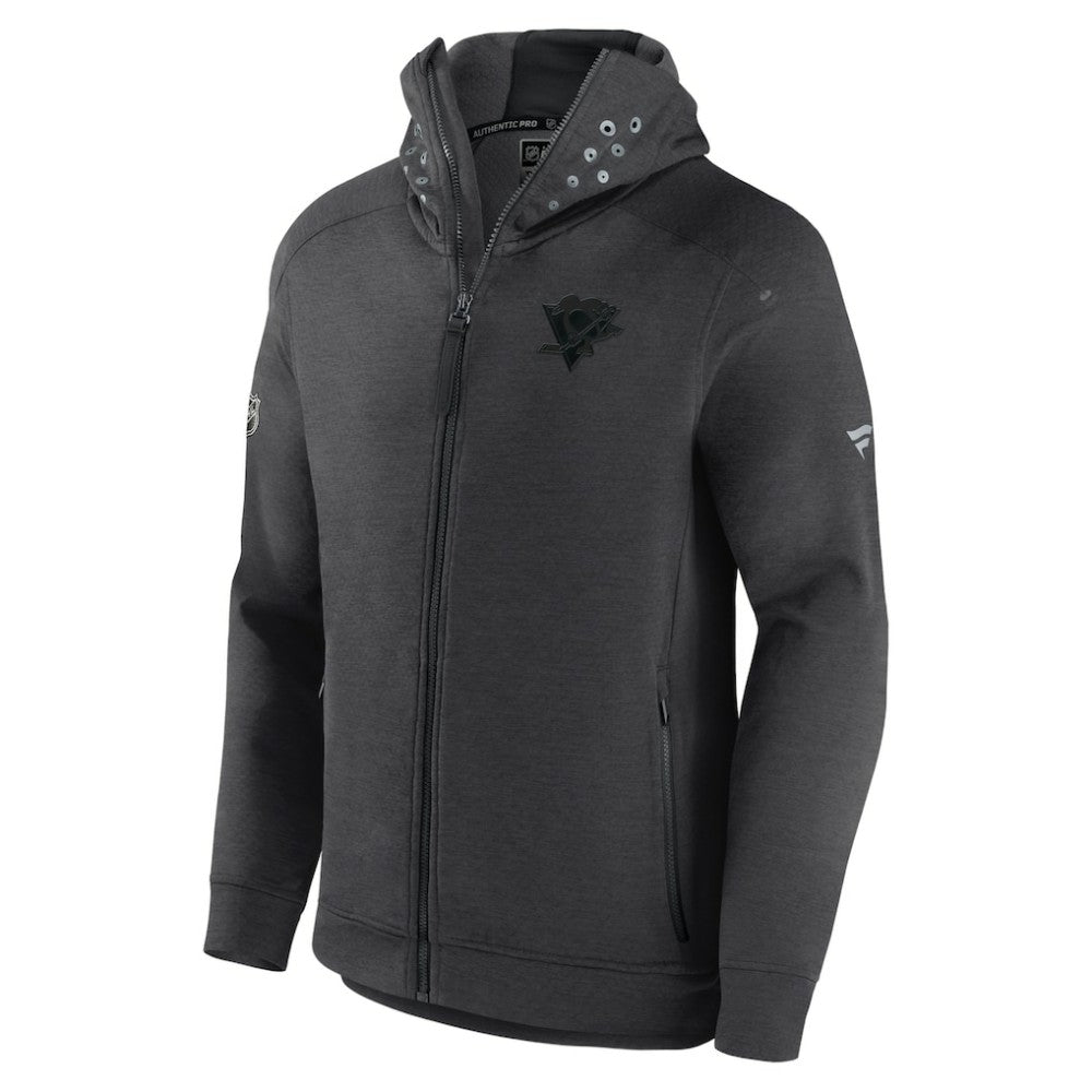 Pittsburgh Penguins Fanatics Authentic Pro Road Tech Lightweight Full-Zip Hoodie Jacket Charcoal