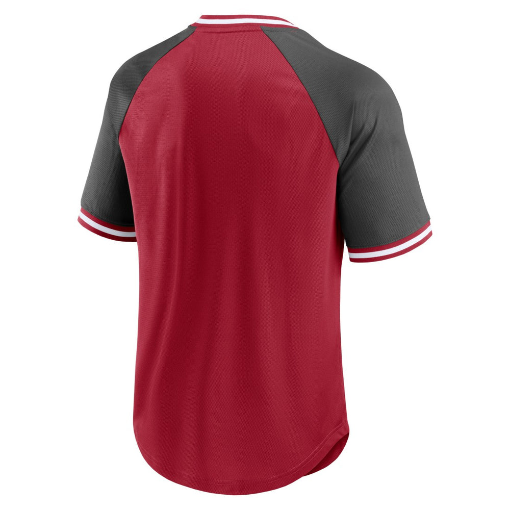 Tampa Bay Buccaneers Second Wind Raglan V-Neck T-Shirt Red/Pewter - Fanatics