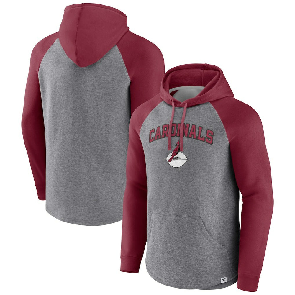 Arizona Cardinals By Design Raglan Pullover Hoodie Heathered Gray/Cardinal - Fanatics