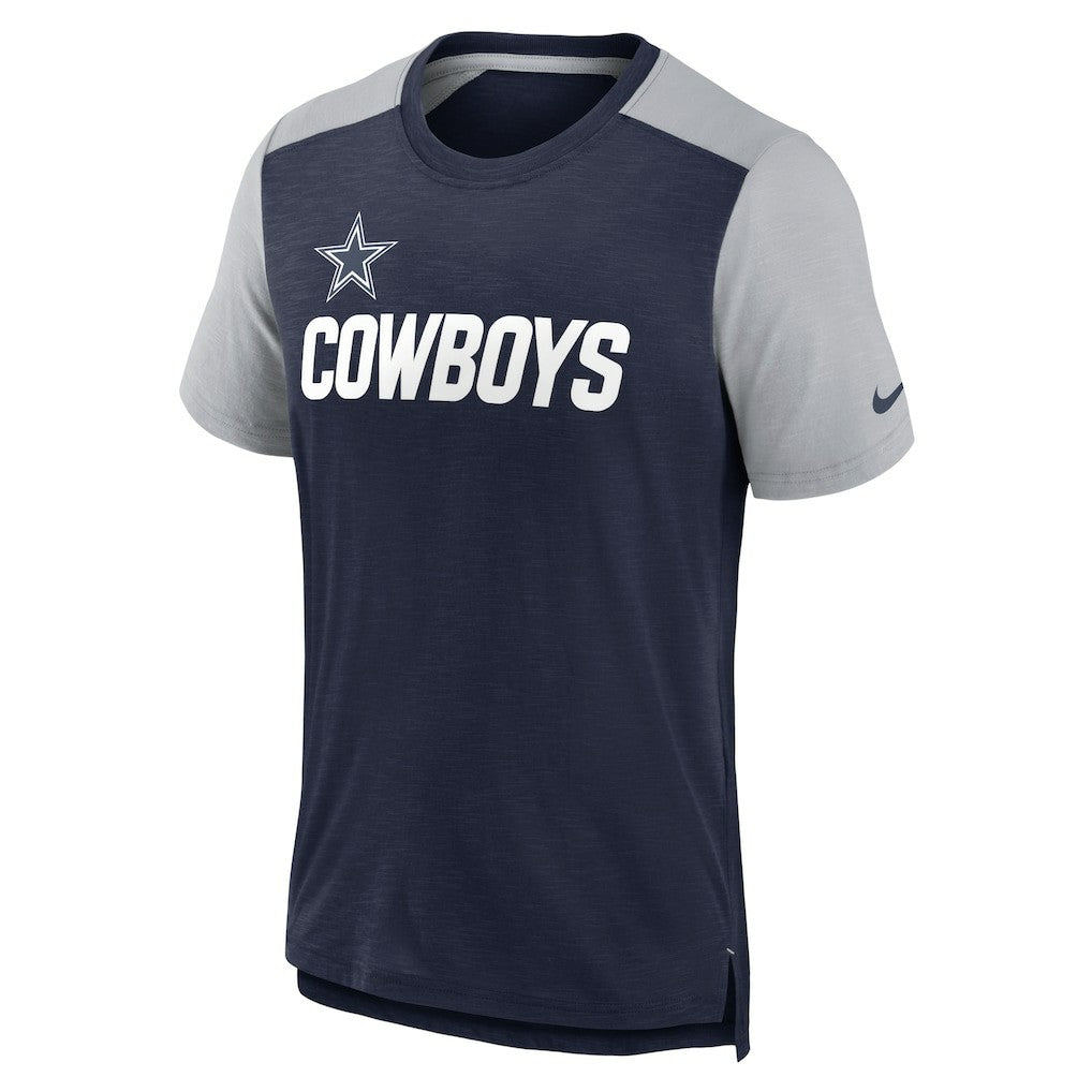 Dallas Cowboys Color Block Team Name T-Shirt Heathered Navy/Heathered Gray - Nike