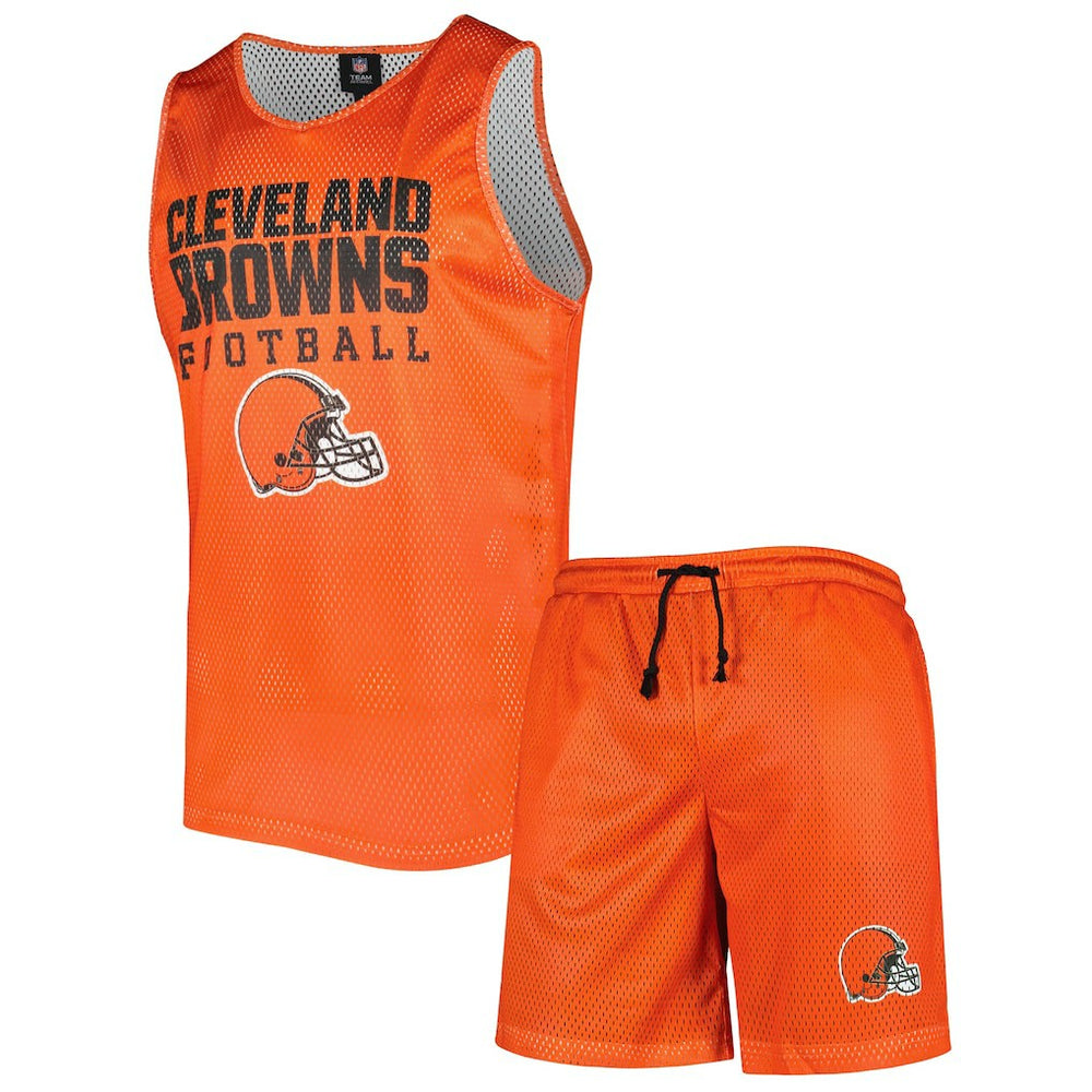 Cleveland Browns FOCO Colorblock Mesh V-Neck & Shorts Set Orange - NFL