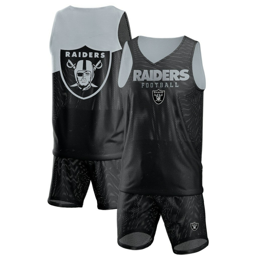 Las Vegas Raiders FOCO Colorblock Mesh V-Neck & Shorts Set Black - NFL