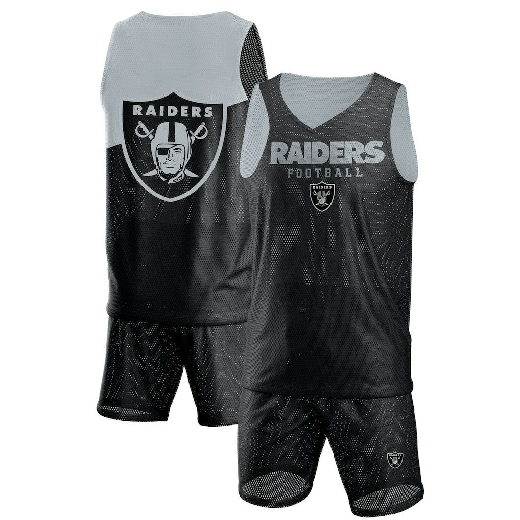 Las Vegas Raiders FOCO Colorblock Mesh V-Neck & Shorts Set Black - NFL