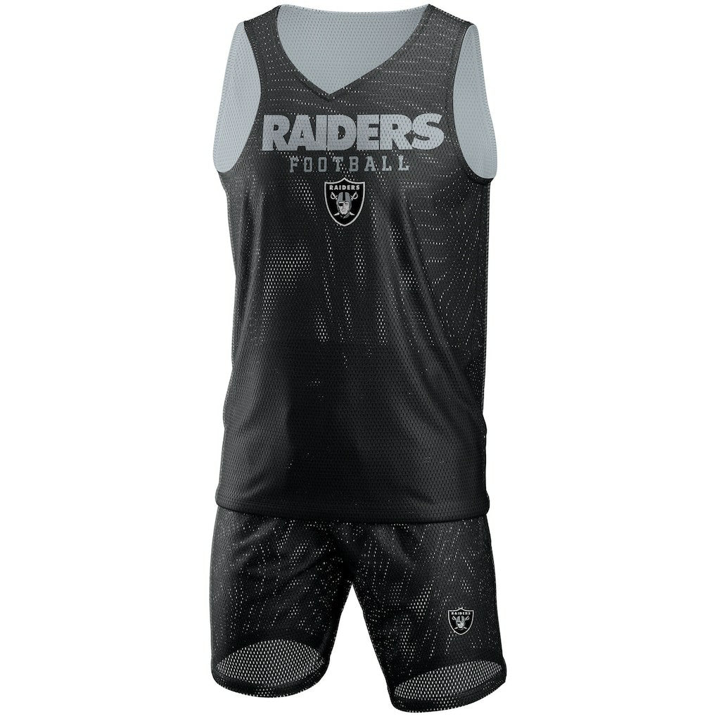 Las Vegas Raiders FOCO Colorblock Mesh V-Neck & Shorts Set Black - NFL