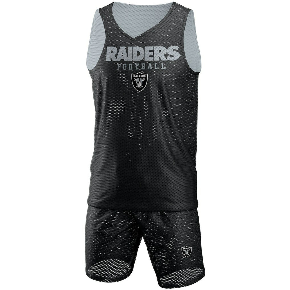 Las Vegas Raiders FOCO Colorblock Mesh V-Neck & Shorts Set Black - NFL