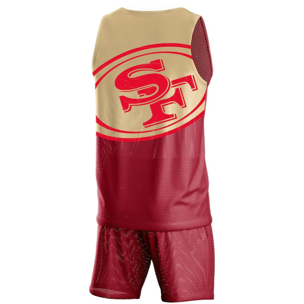 San Francisco 49ers FOCO Colorblock Mesh V-Neck & Shorts Set Scarlet - NFL