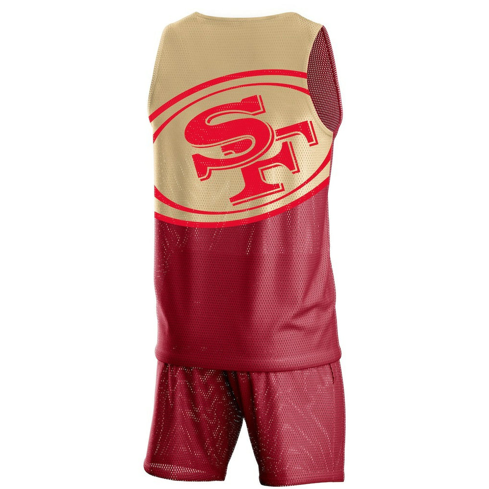 San Francisco 49ers FOCO Colorblock Mesh V-Neck & Shorts Set Scarlet - NFL