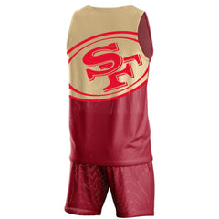 San Francisco 49ers FOCO Colorblock Mesh V-Neck & Shorts Set Scarlet - NFL