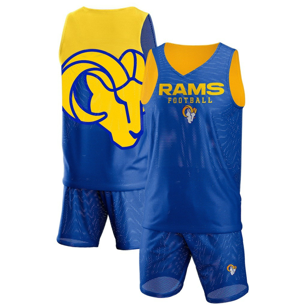 Los Angeles Rams FOCO Colorblock Mesh V-Neck & Shorts Set Royal - NFL