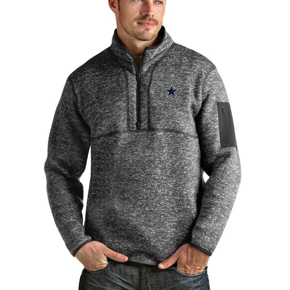 Dallas Cowboys Antigua Fortune Quarter-Zip Pullover Jacket Heathered Charcoal - NFL