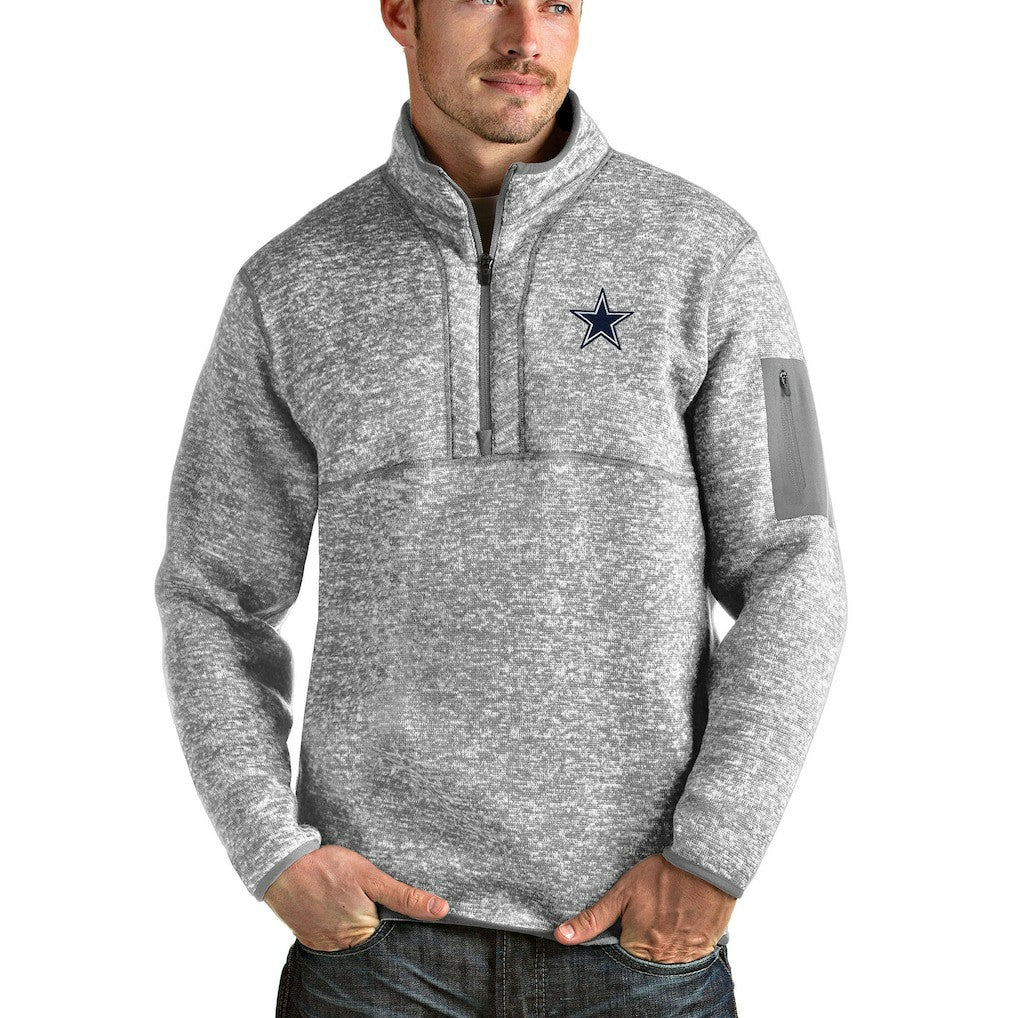 Dallas Cowboys Antigua Fortune Quarter-Zip Pullover Jacket Heathered Gray - NFL