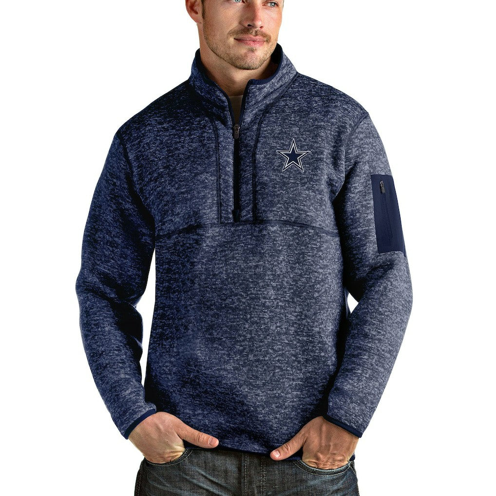 Dallas Cowboys Antigua Fortune Quarter-Zip Pullover Jacket Heathered Navy - NFL