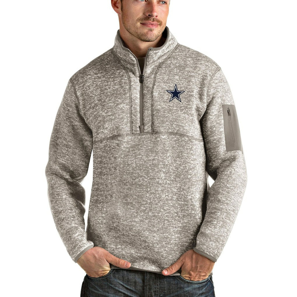 Dallas Cowboys Antigua Fortune Quarter-Zip Pullover Jacket Oatmeal - NFL