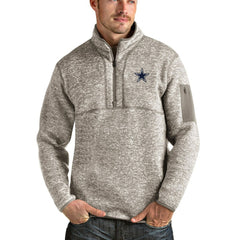 Dallas Cowboys Antigua Fortune Quarter-Zip Pullover Jacket Oatmeal - NFL