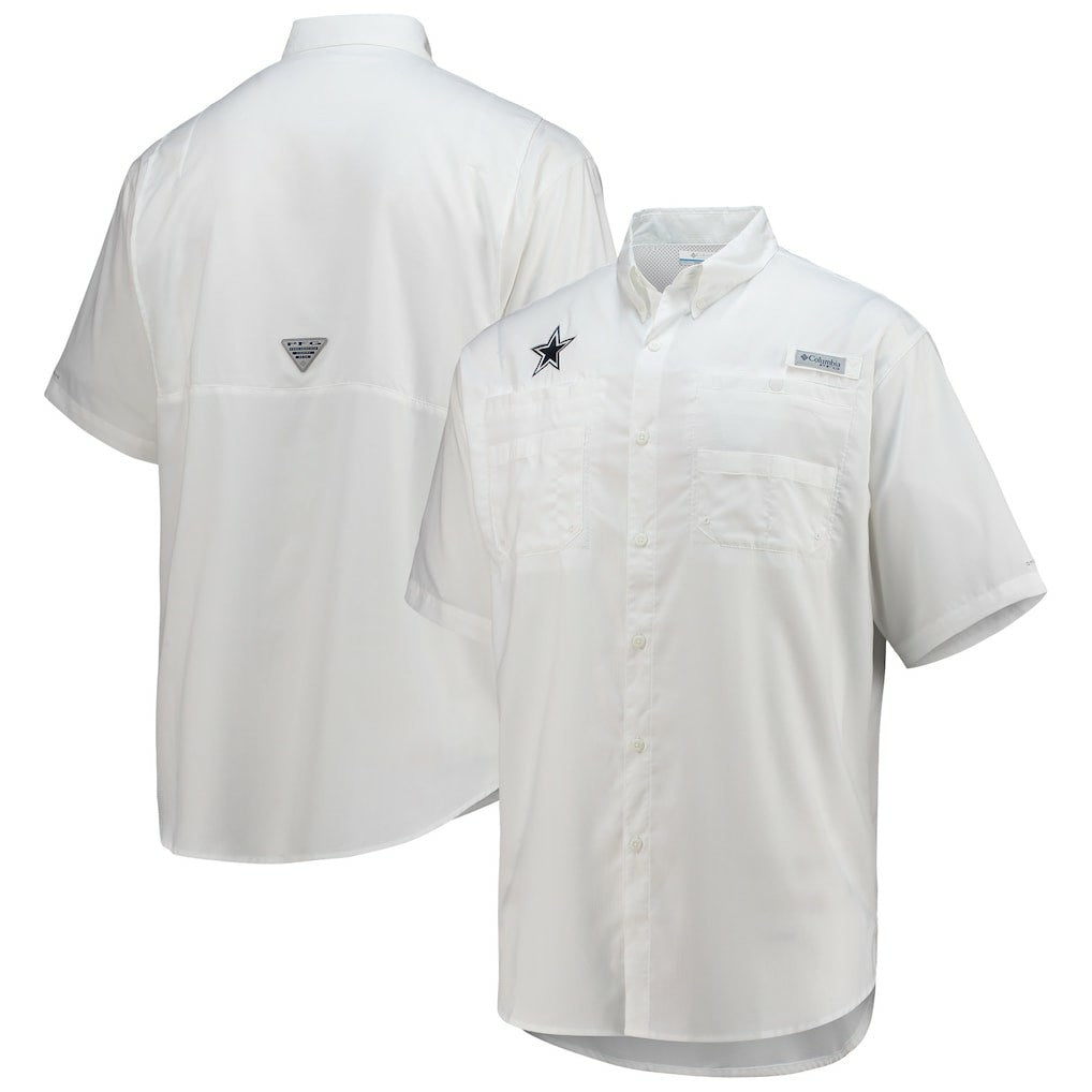 Dallas Cowboys Tamiami Omni-Shade Button-Down Short Sleeve Shirt White - Columbia
