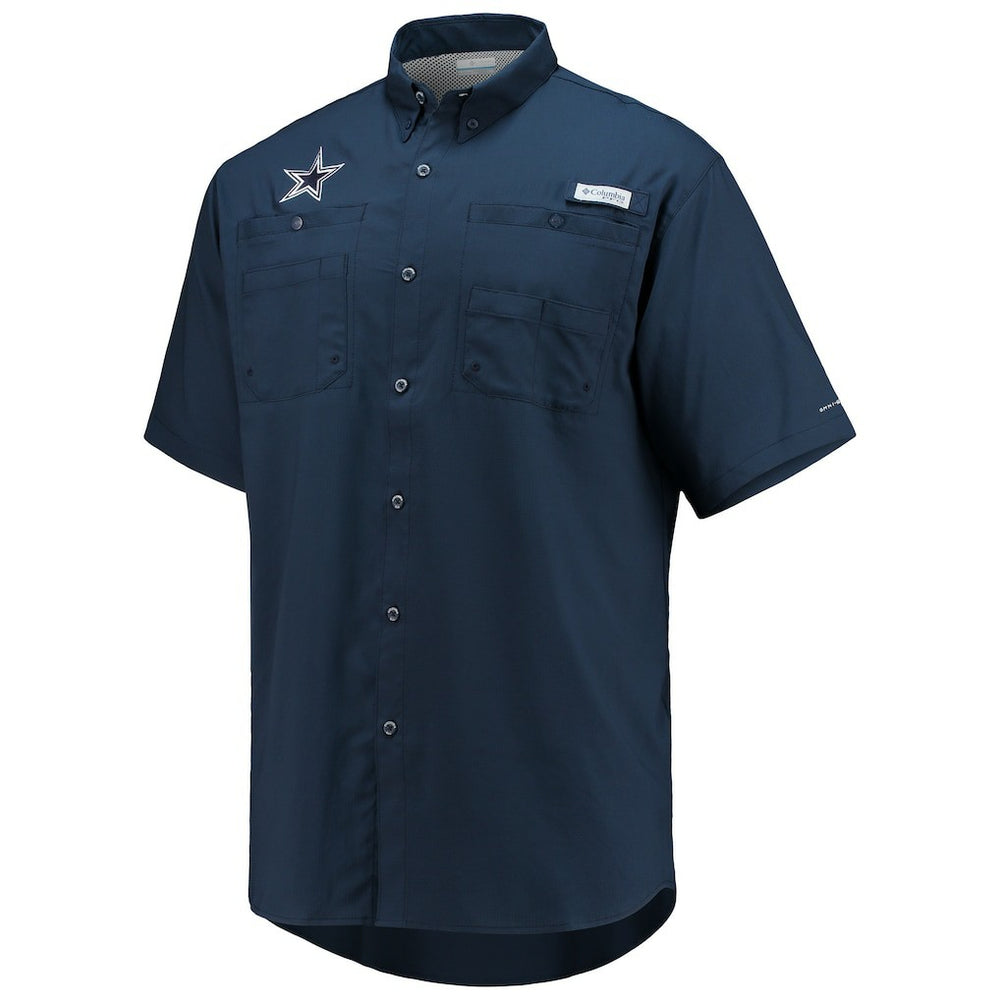 Dallas Cowboys Tamiami Omni-Shade Button-Down Short Sleeve Shirt Navy - Columbia