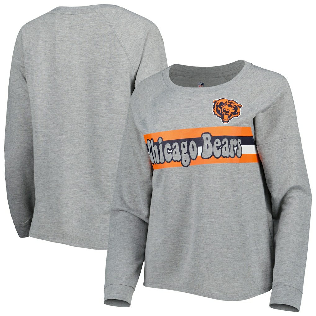 Chicago Bears Juniors All Striped Up Raglan Long Sleeve T-Shirt Heathered Gray - NFL