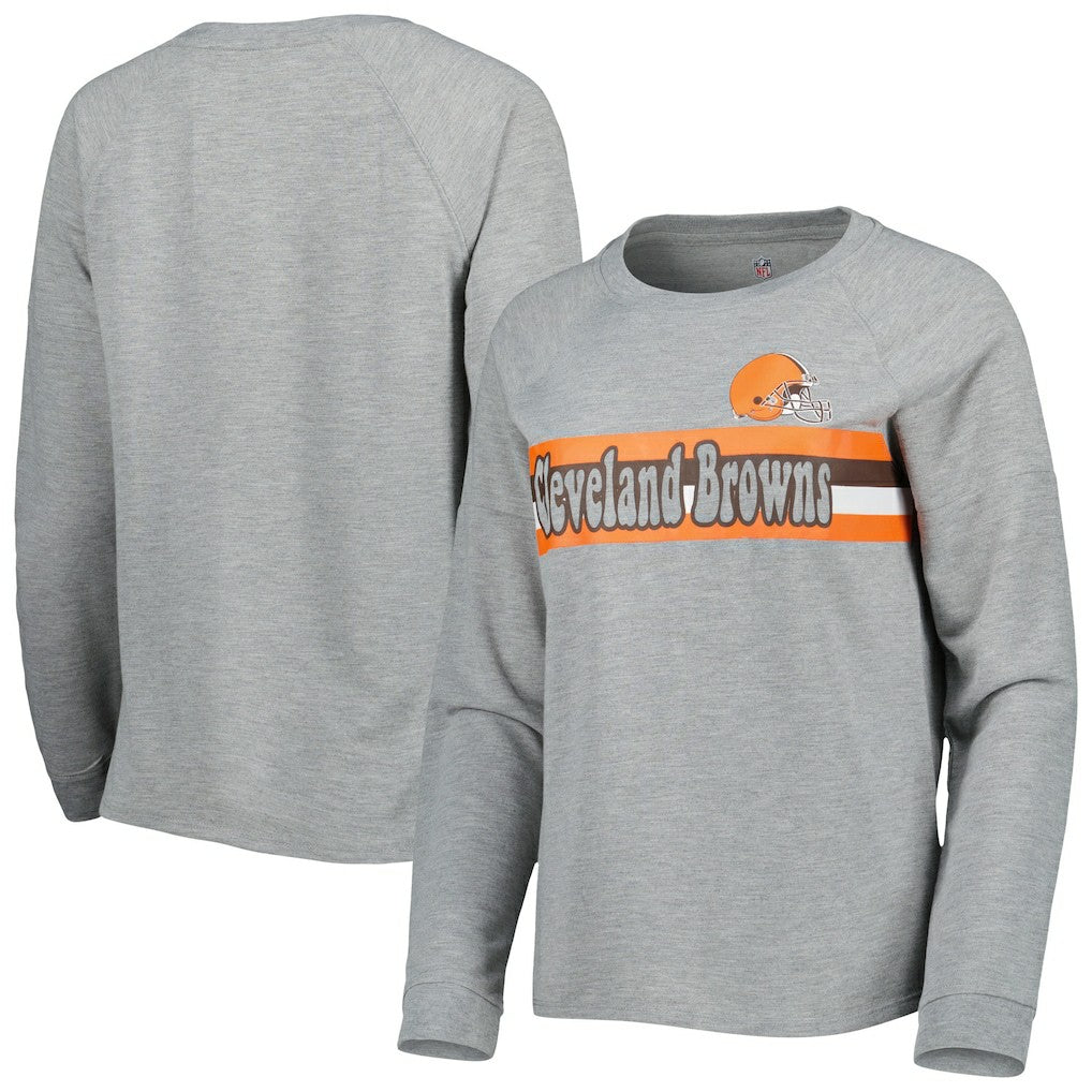 Cleveland Browns Juniors All Striped Up Raglan Long Sleeve T-Shirt Heathered Gray - NFL