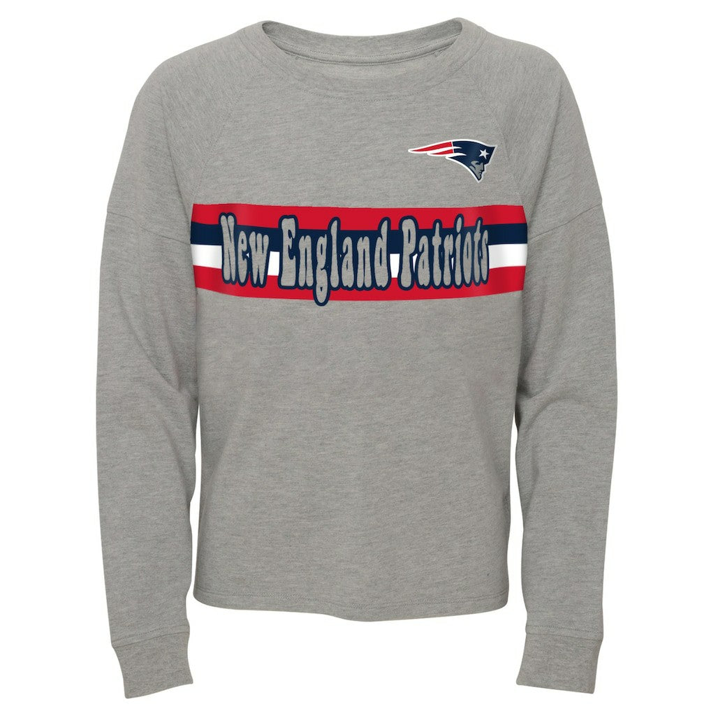 New England Patriots Juniors All Striped Up Raglan Long Sleeve T-Shirt Heathered Gray - NFL