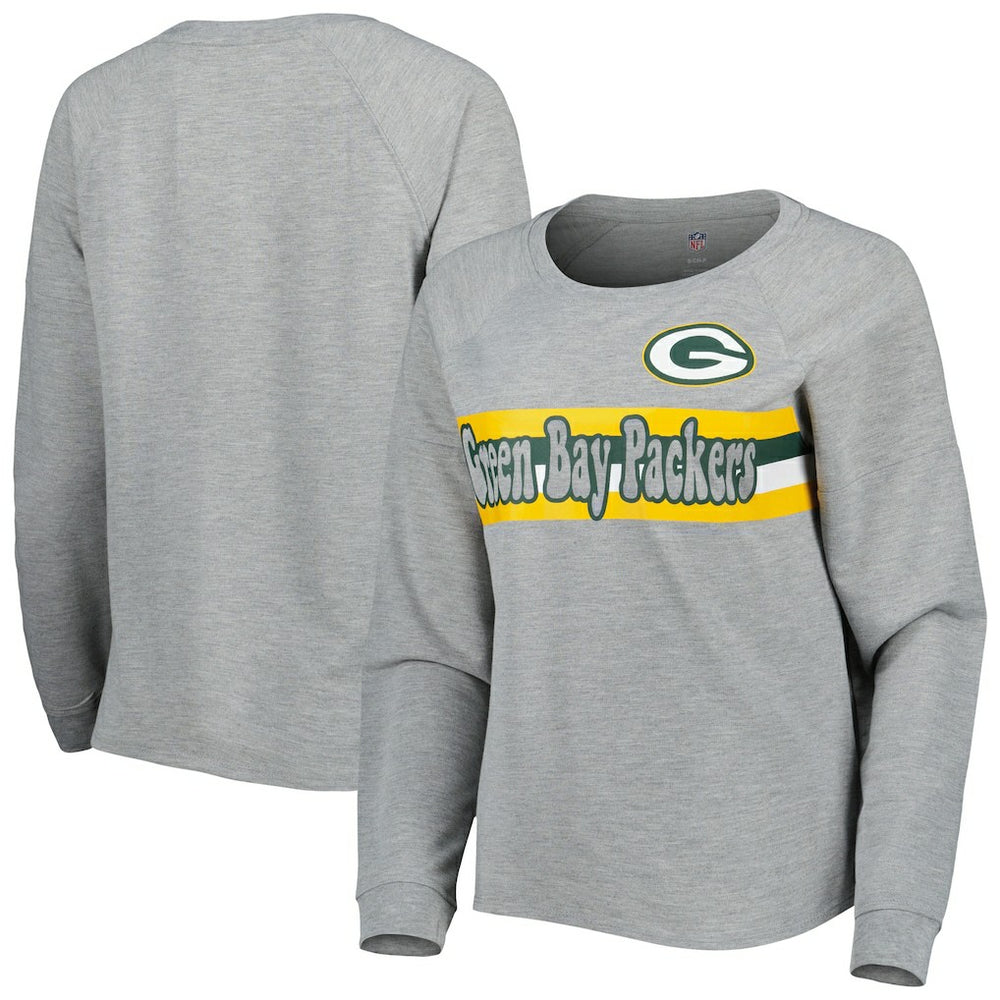 Green Bay Packers Juniors All Striped Up Raglan Long Sleeve T-Shirt Heathered Gray - NFL