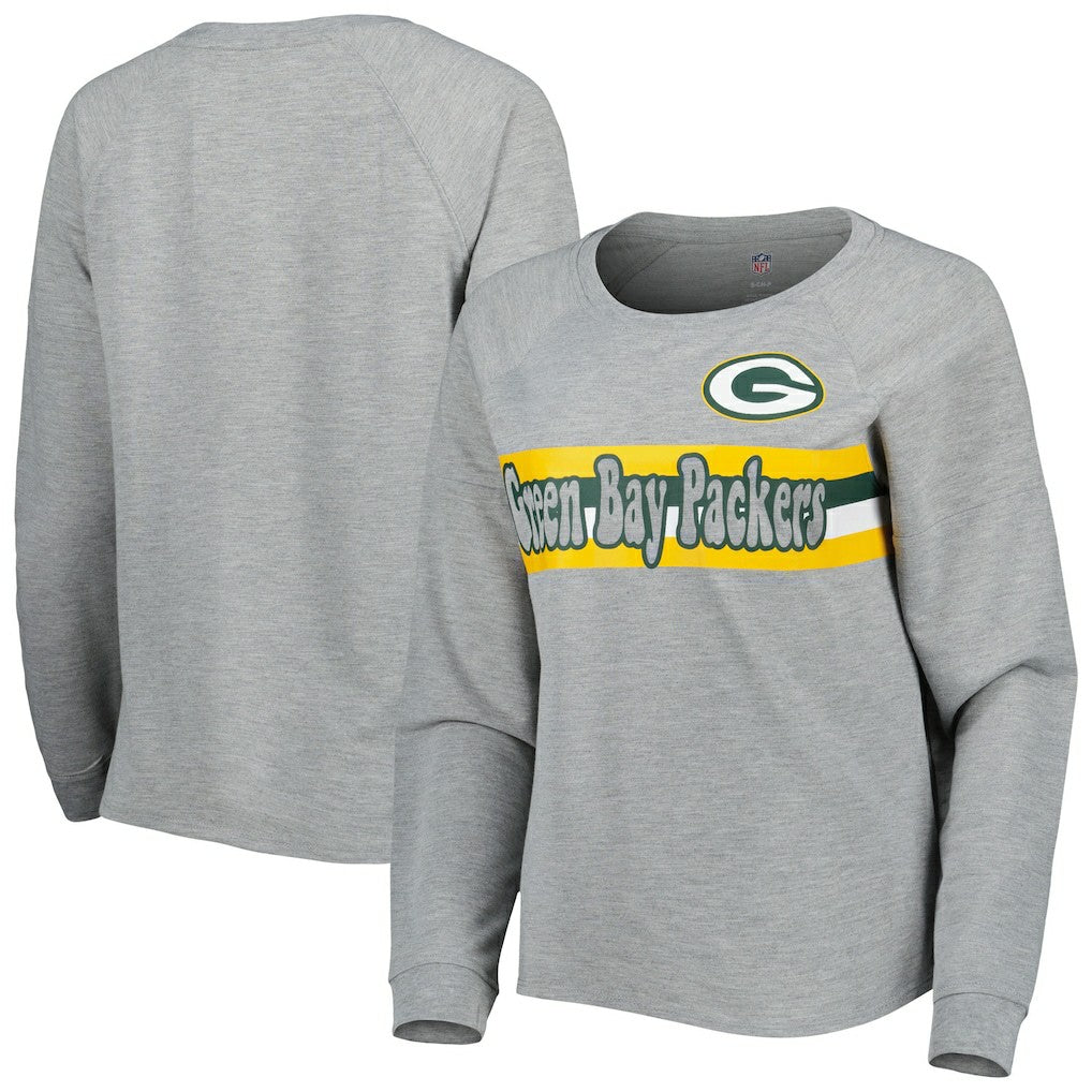 Green Bay Packers Juniors All Striped Up Raglan Long Sleeve T-Shirt Heathered Gray - NFL