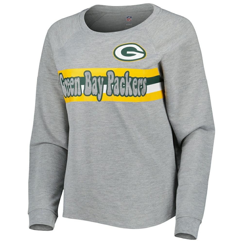 Green Bay Packers Juniors All Striped Up Raglan Long Sleeve T-Shirt Heathered Gray - NFL