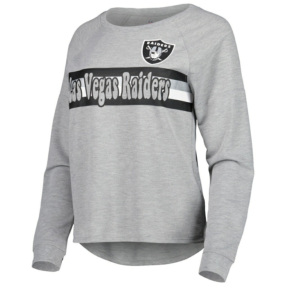 Las Vegas Raiders Juniors All Striped Up Raglan Long Sleeve T-Shirt Heathered Gray - NFL