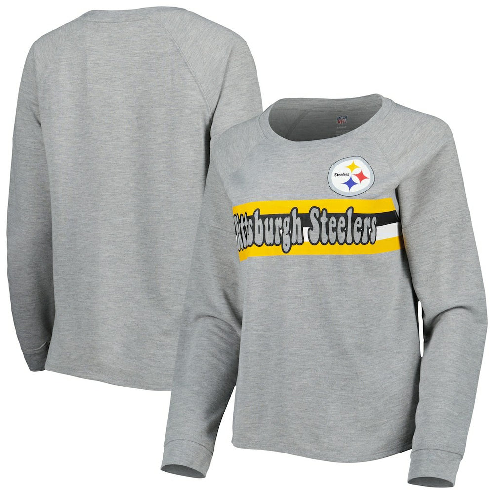 Pittsburgh Steelers Juniors All Striped Up Raglan Long Sleeve T-Shirt Heathered Gray - NFL