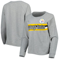 Pittsburgh Steelers Juniors All Striped Up Raglan Long Sleeve T-Shirt Heathered Gray - NFL