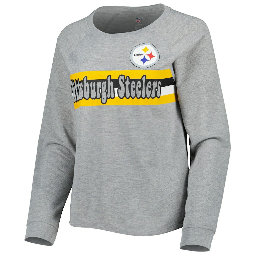Pittsburgh Steelers Juniors All Striped Up Raglan Long Sleeve T-Shirt Heathered Gray - NFL